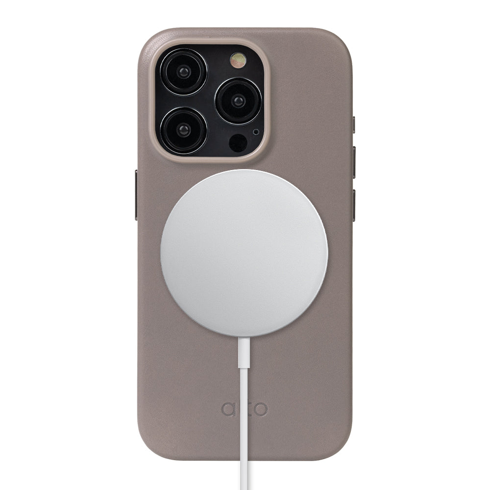 iPhone 15 Series Clop MagSafe Leather Case -  Cement Gray