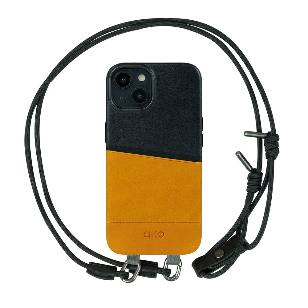 iPhone 14シリーズAnello Leather Ranyard Case -Caramel Brown / Raven Black