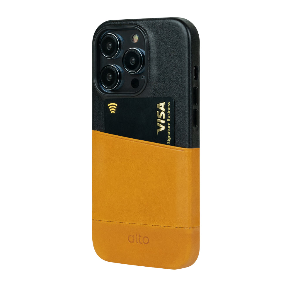 iPhone 14 Series Metro Leather Wallet Case  - Caramel Brown / Raven Black