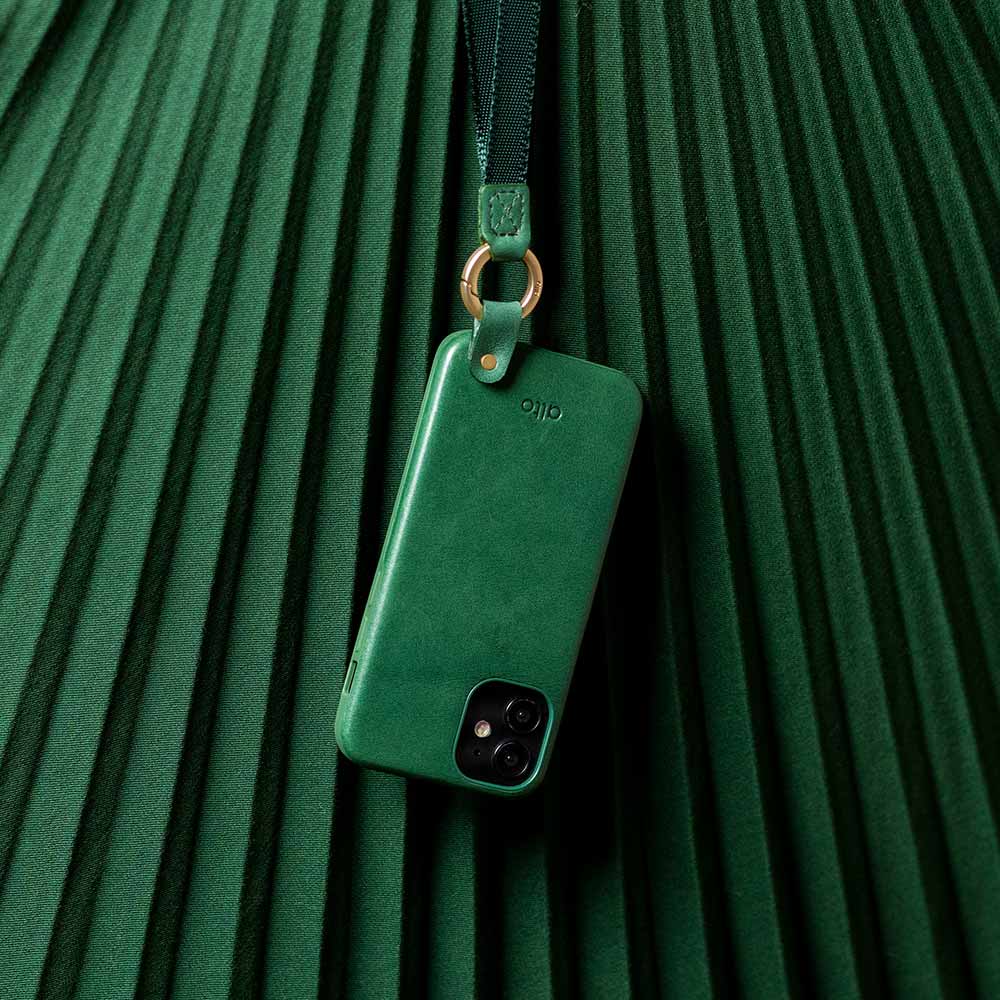 iPhone 12 mini Anello 360 Leather Lanyard Case - Forest Green