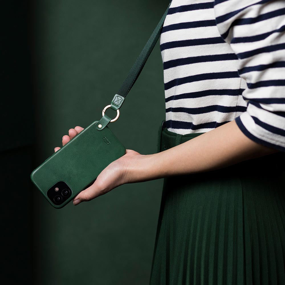 iPhone 12 mini Anello 360 Leather Lanyard Case - Forest Green