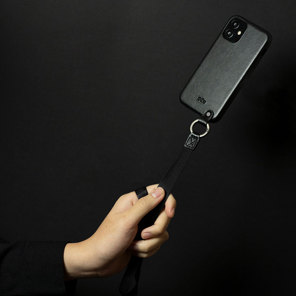 iPhone 12 mini Anello 360 Leather Lanyard Case - Raven Black