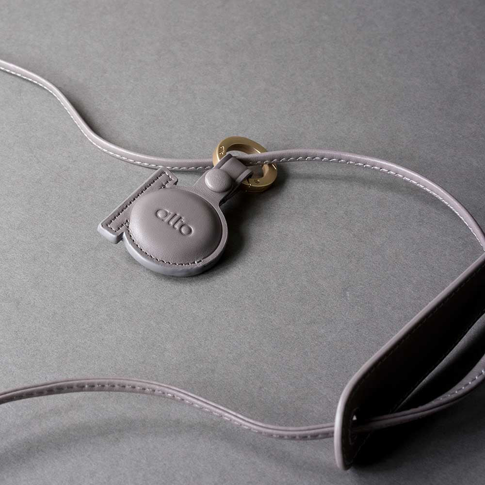 AirTag Leather Key Ring – Cement Gray