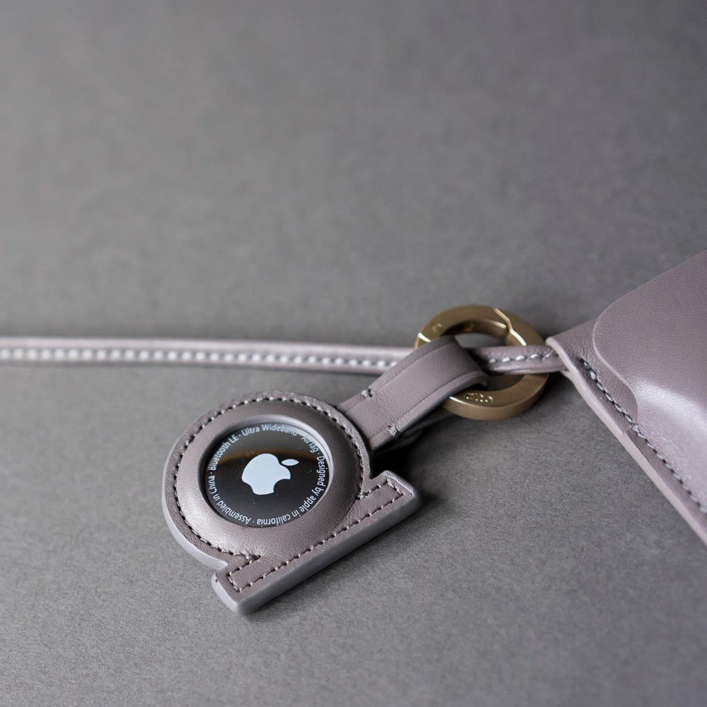 AirTag Leather Key Ring – Cement Gray