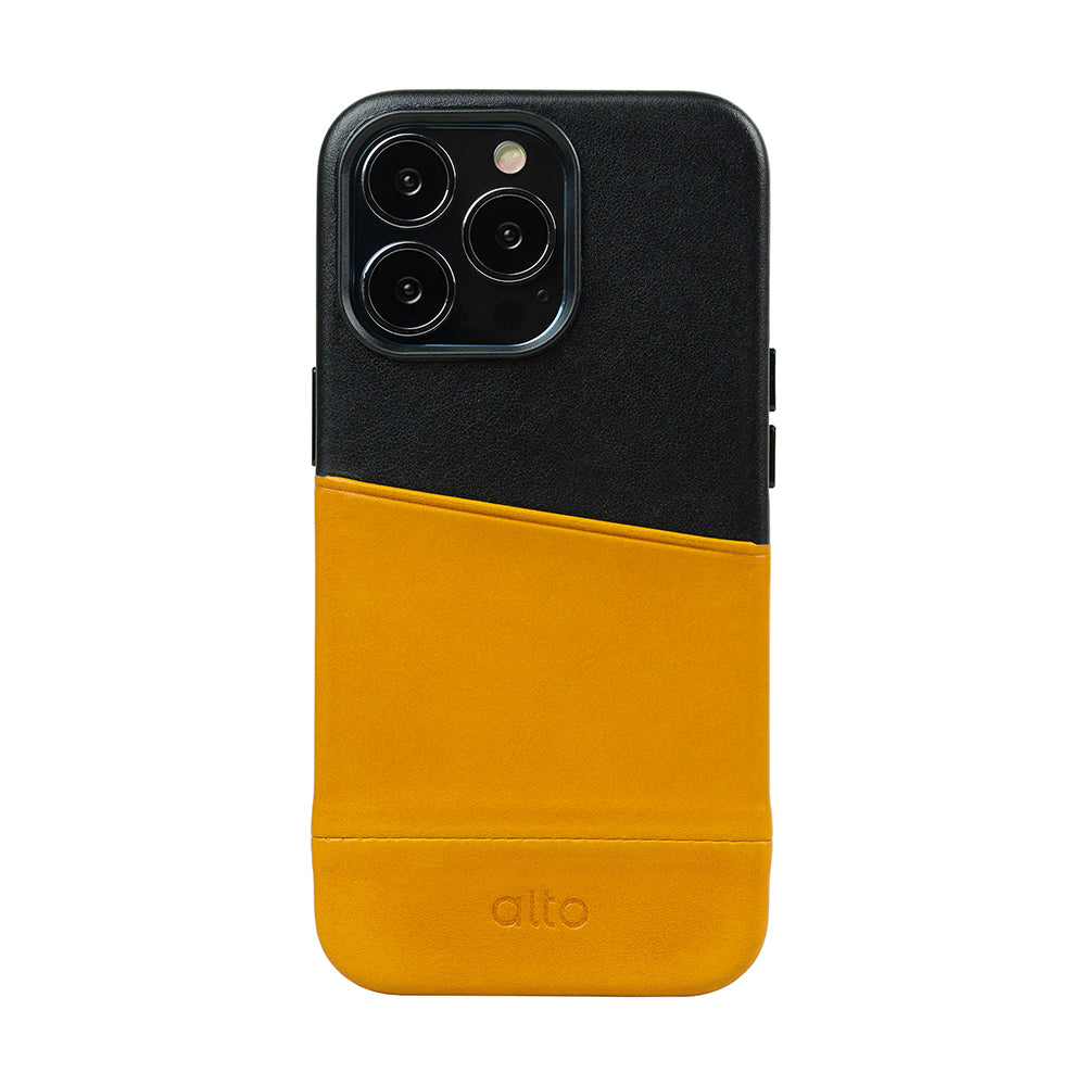 iPhone 13 Series Metro Leather Wallet Case - Raven Black/Caramel Brown