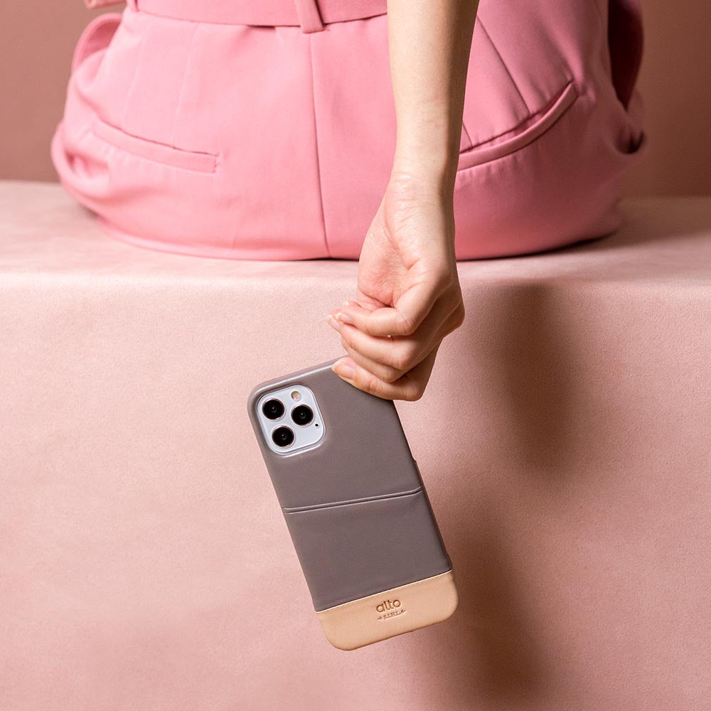 iPhone 12 Series Metro Leather Wallet Case - Cement Gray/Original Nude