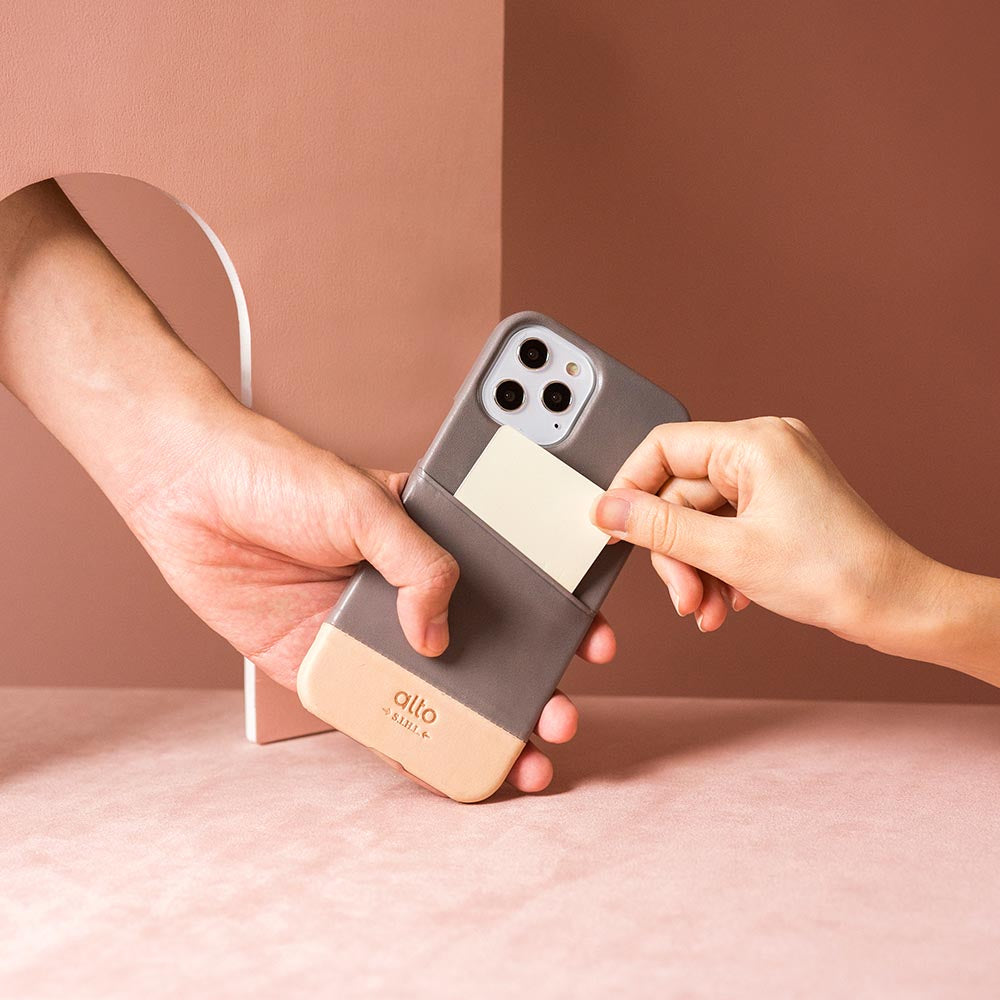 iPhone 12 Series Metro Leather Wallet Case - Cement Gray/Original Nude