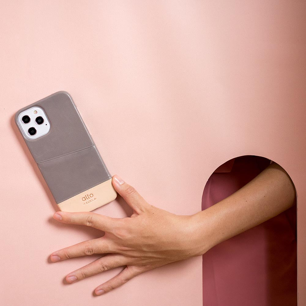 iPhone 12 Series Metro Leather Wallet Case - Cement Gray/Original Nude