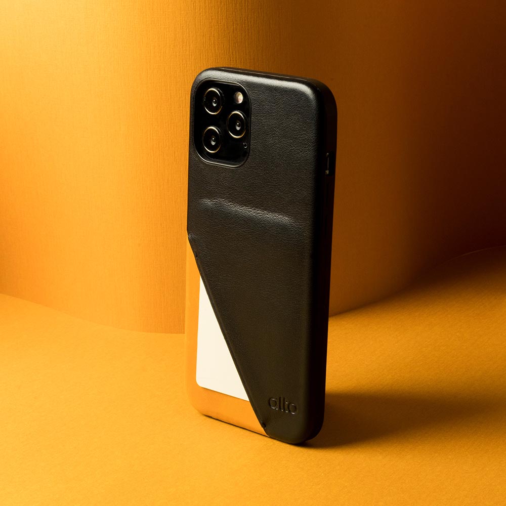 iPhone 12 Series Metro 360 Leather Wallet Case – Raven Black/Caramel Brown