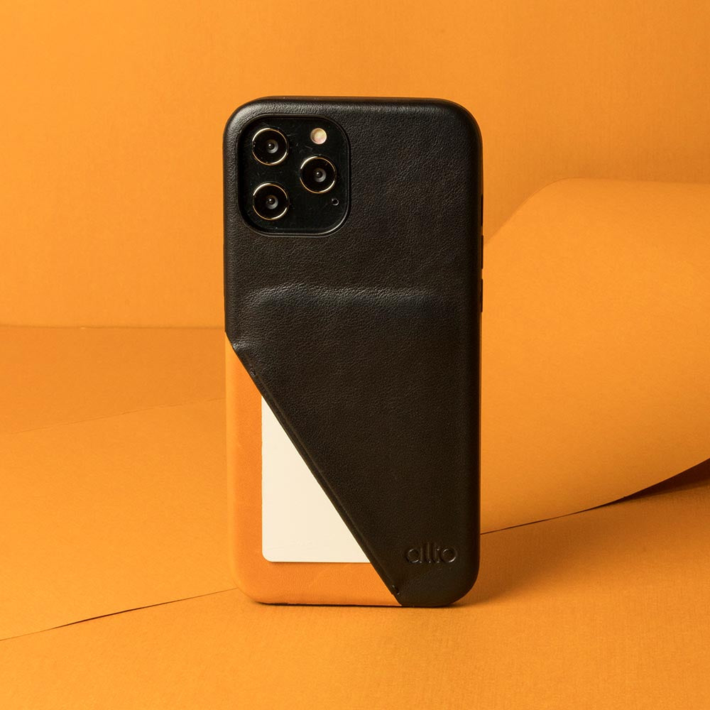 iPhone 12 Series Metro 360 Leather Wallet Case – Raven Black/Caramel Brown