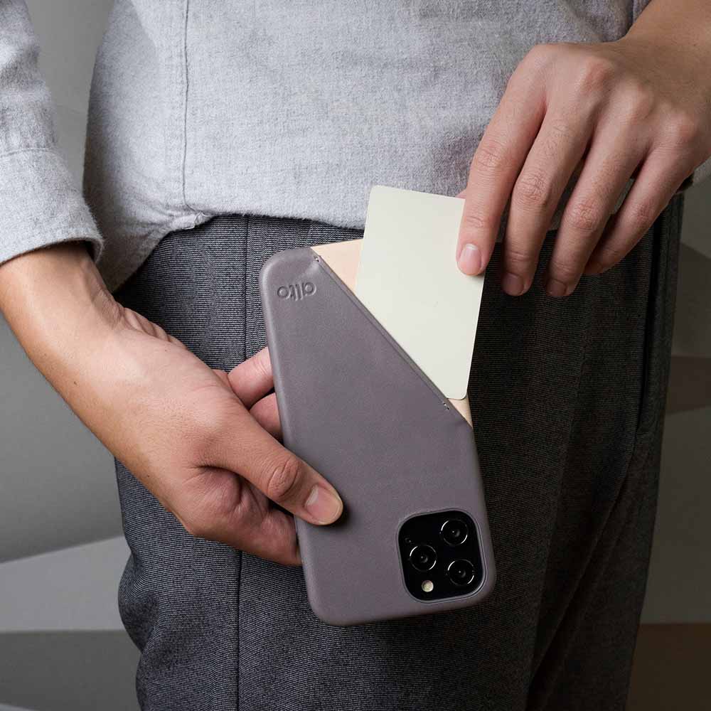 iPhone 12 Series Metro 360 Leather Wallet Case – Cement Gray/Original Nude