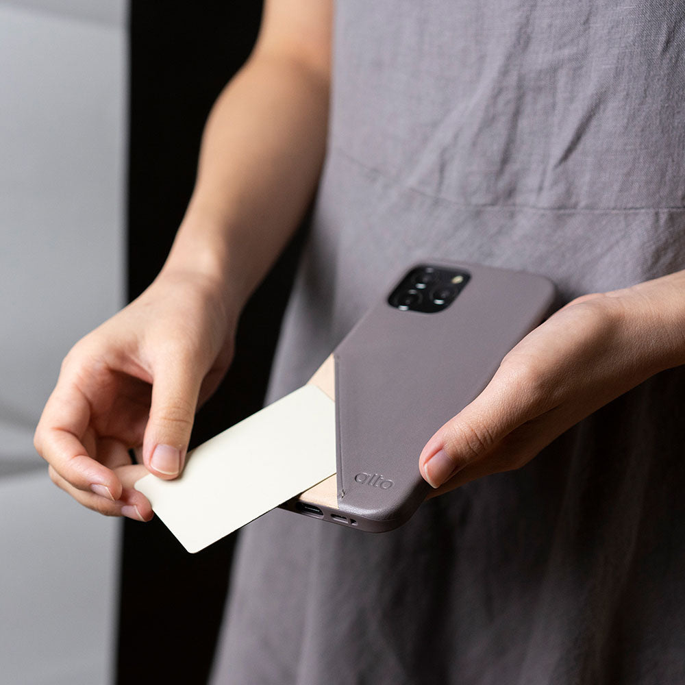 iPhone 12 Series Metro 360 Leather Wallet Case – Cement Gray/Original Nude