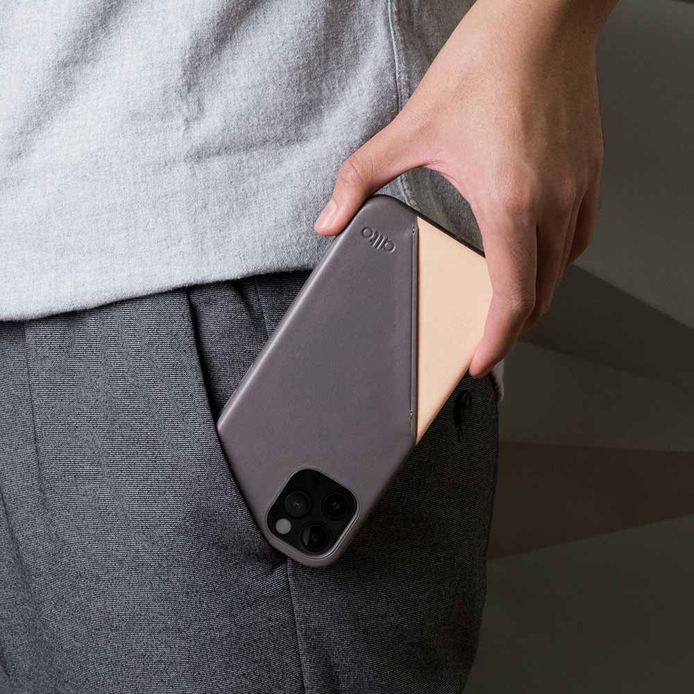 iPhone 12 Series Metro 360 Leather Wallet Case – Cement Gray/Original Nude