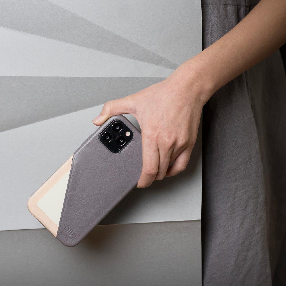 iPhone 12 Series Metro 360 Leather Wallet Case – Cement Gray/Original Nude