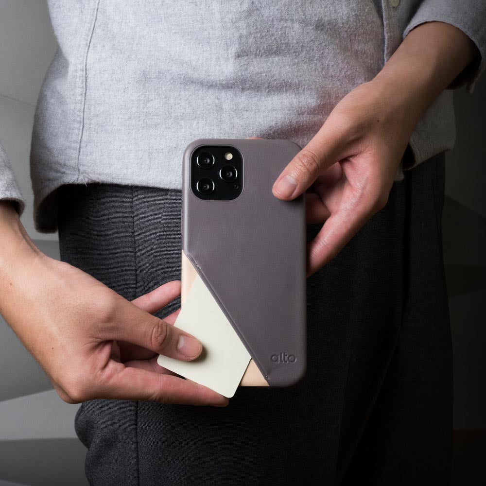 iPhone 12 Series Metro 360 Leather Wallet Case – Cement Gray/Original Nude