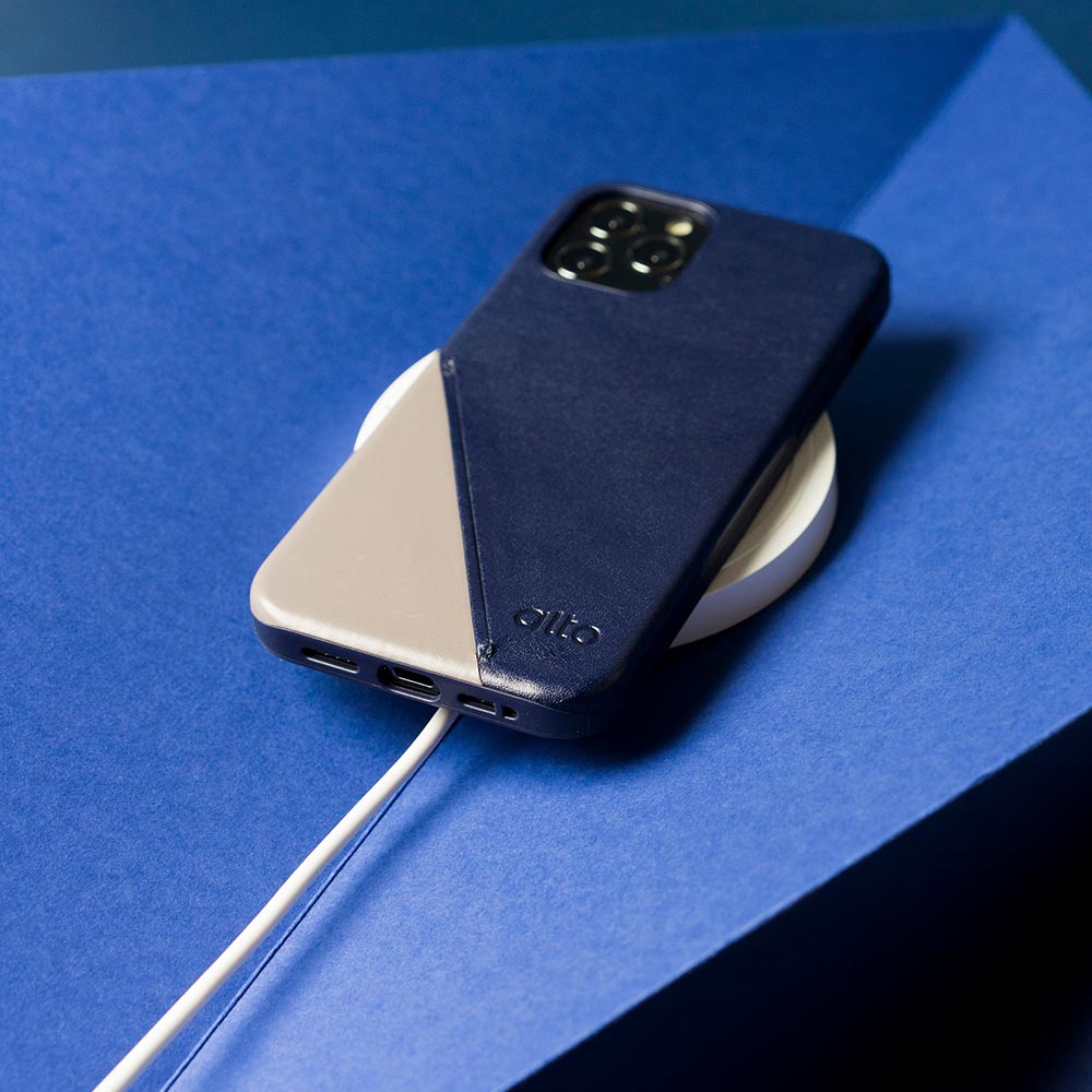 iPhone 12 Series Metro 360 Leather Wallet Case – Navy/Cement