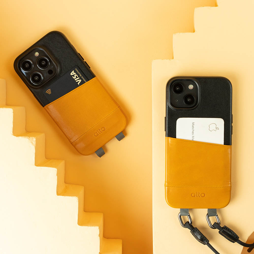 iPhone 14シリーズAnello Leather Ranyard Case -Caramel Brown / Raven Black