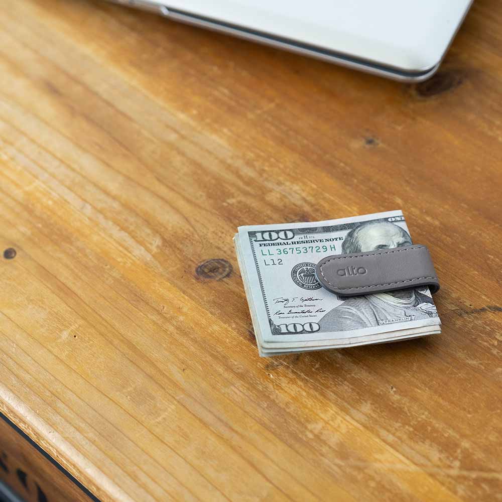 Magnetic Leather Clip – Cement Gray