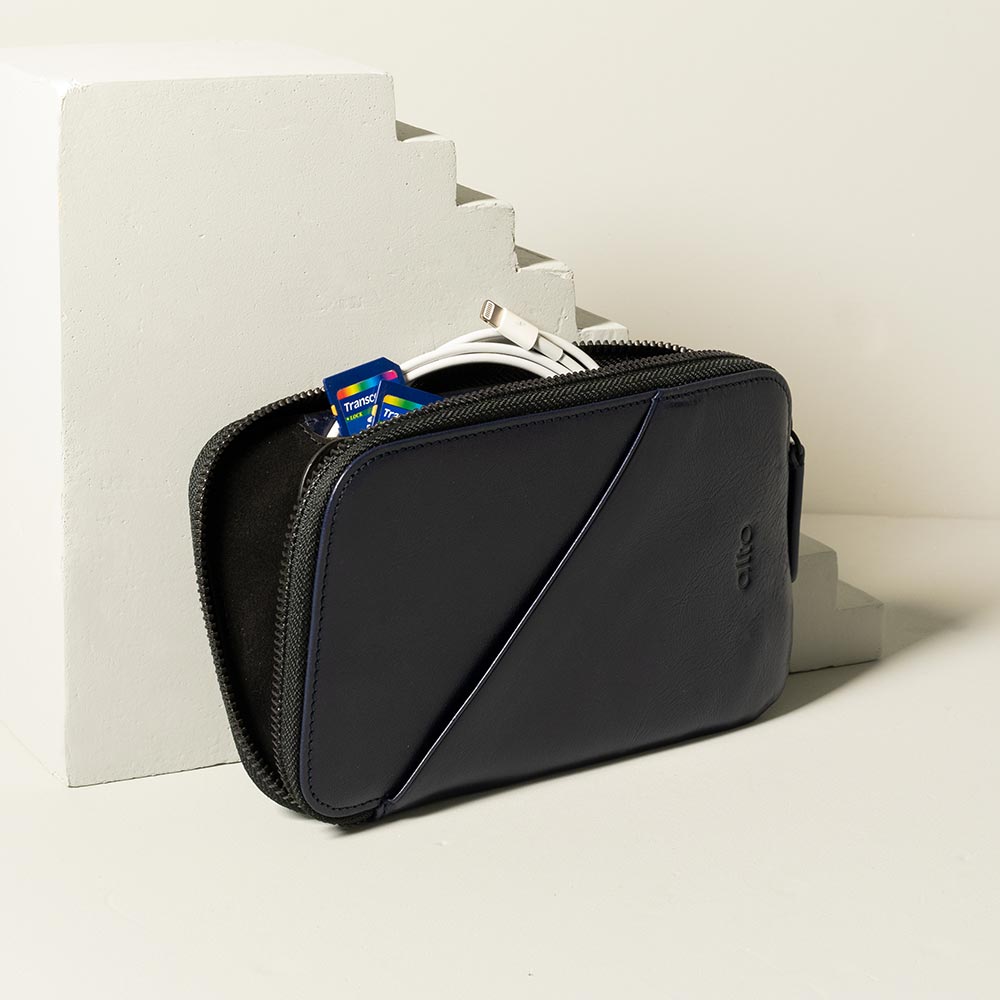 Leather Phone Wallet – Navy Blue