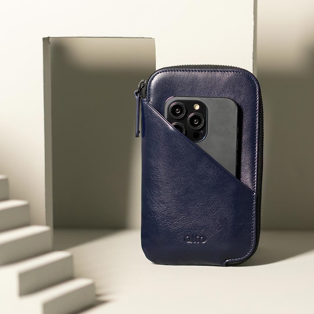 Leather Phone Wallet – Navy Blue
