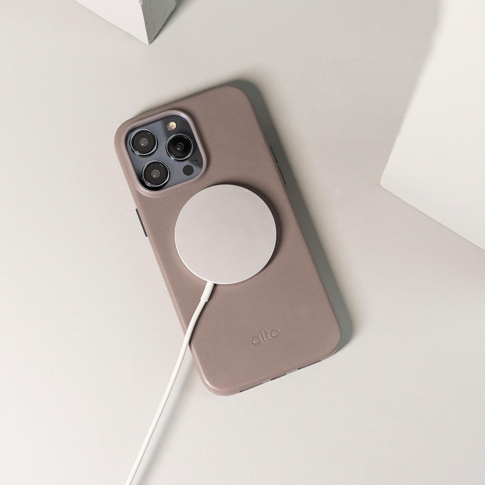 iPhone 14 Series Clop MagSafe Leather Case -  Cement Gray