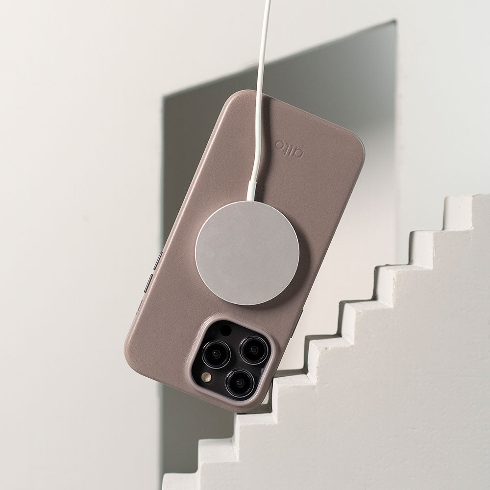 iPhone 14 Series Clop MagSafe Leather Case -  Cement Gray