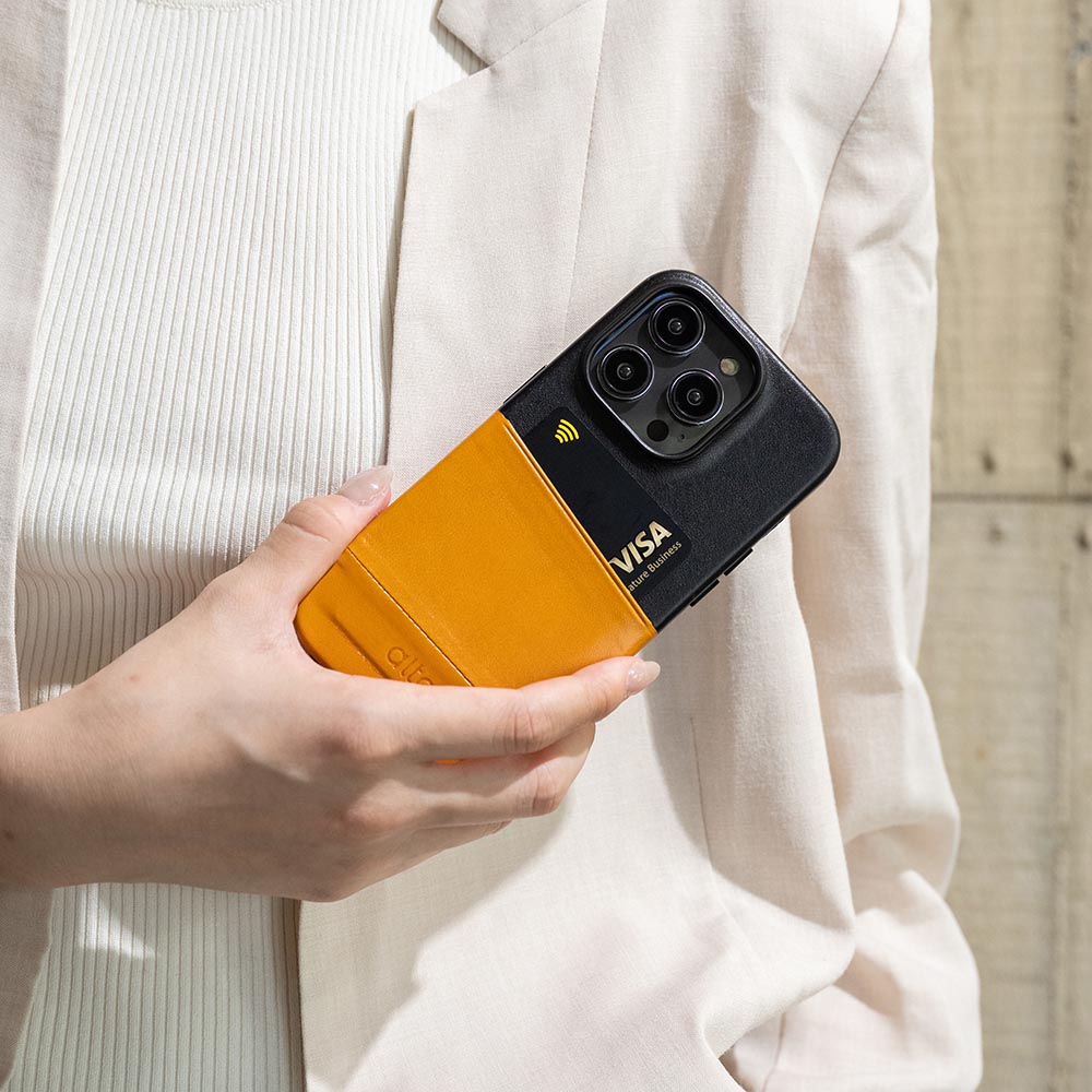 iPhone 14 Series Metro Leather Wallet Case  - Caramel Brown / Raven Black