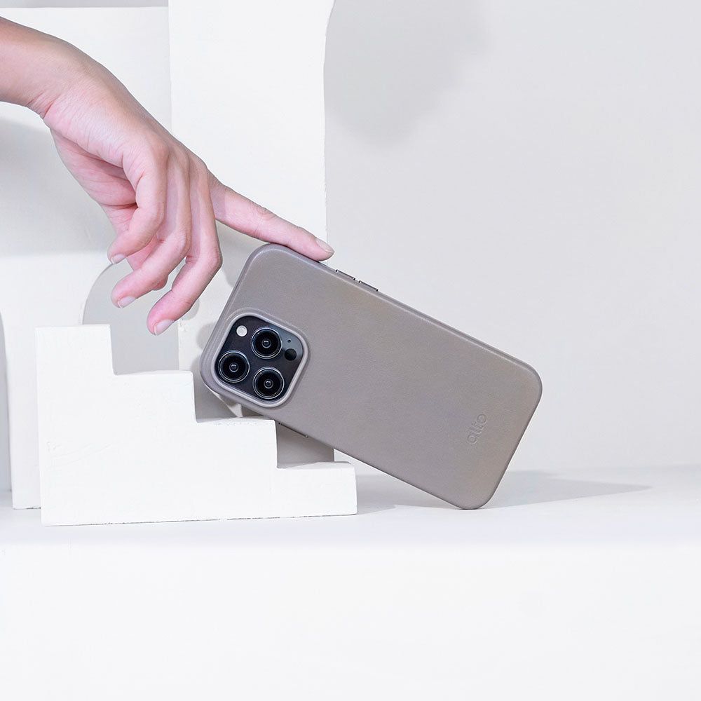 iPhone 14 Series Original Drop Protective Leather Case -  Cement Gray