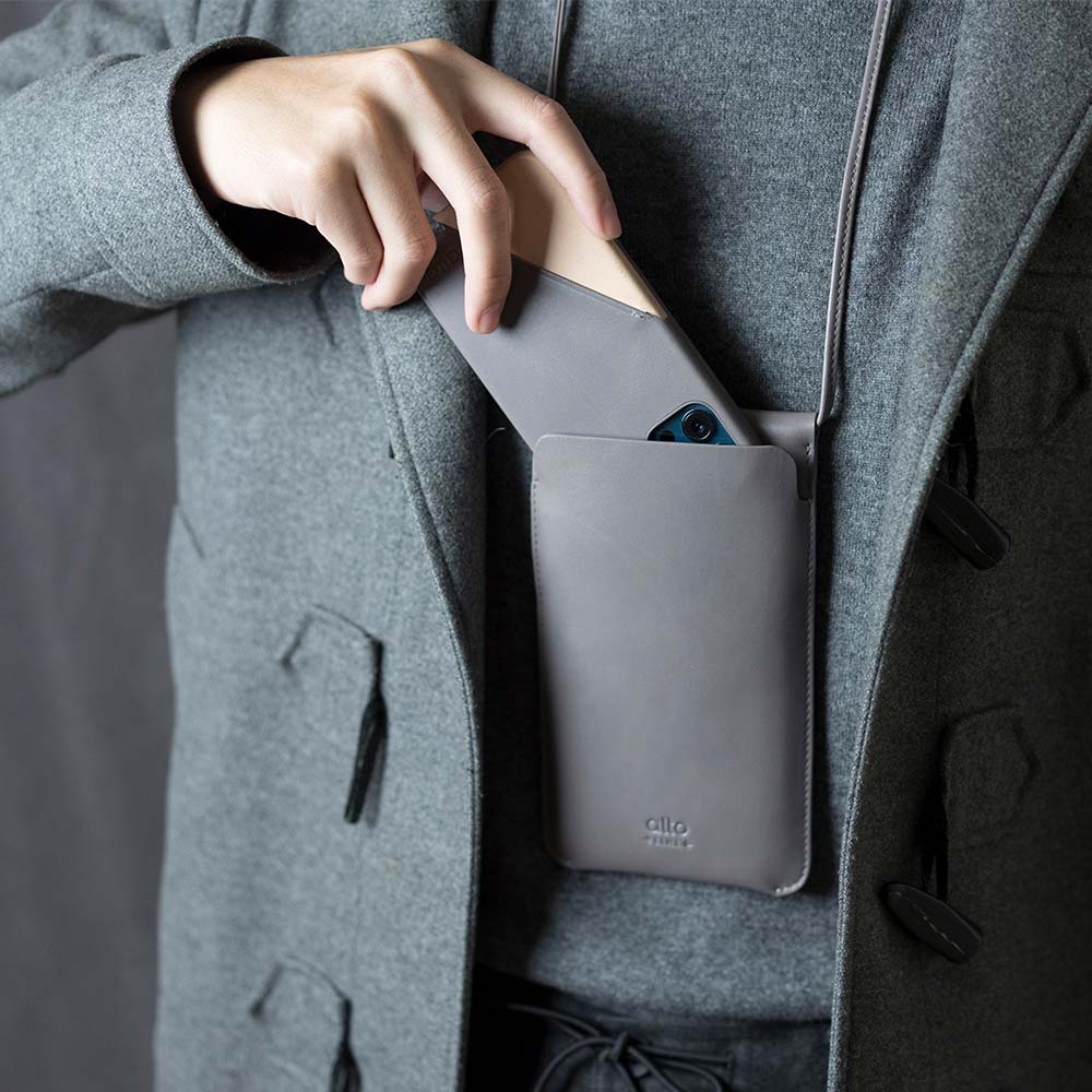 Leather Phone Purse – Cement Gray