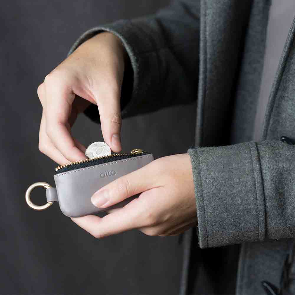 Leather Coin Pouch – Cement Gray