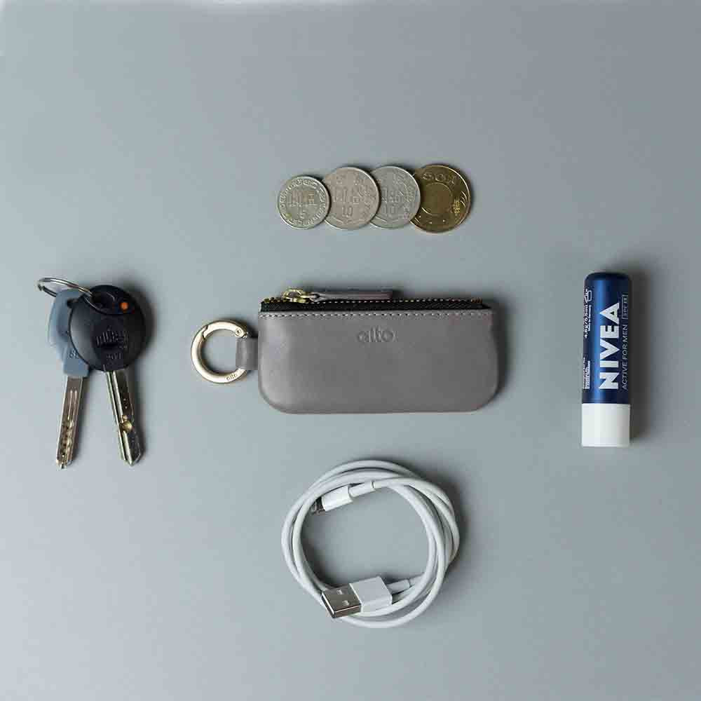 Leather Coin Pouch – Cement Gray