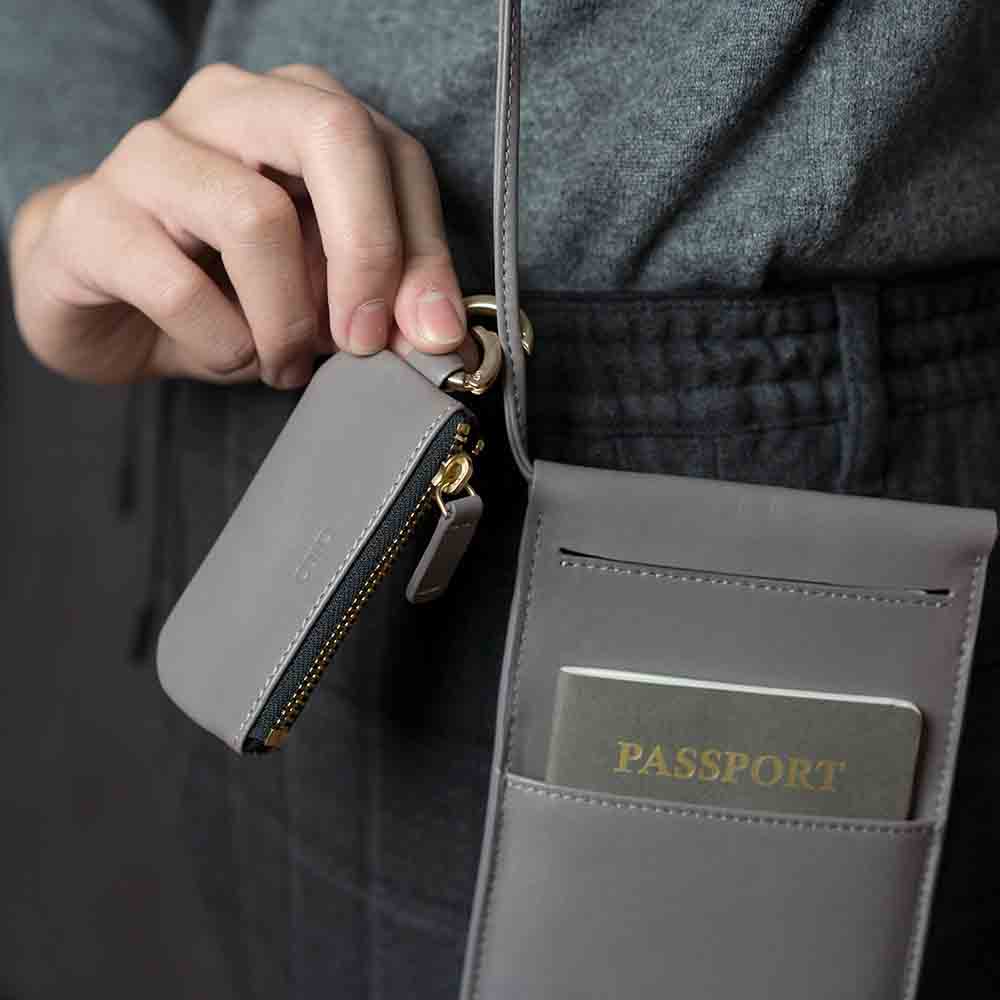 Leather Coin Pouch – Cement Gray