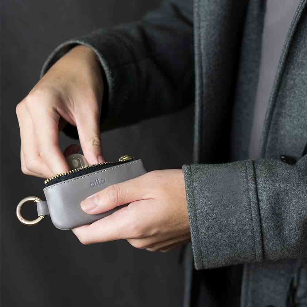 Leather Coin Pouch – Cement Gray