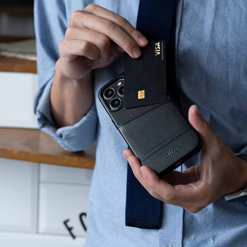 iPhone 13 Series Metro Leather Wallet Case - Raven Black