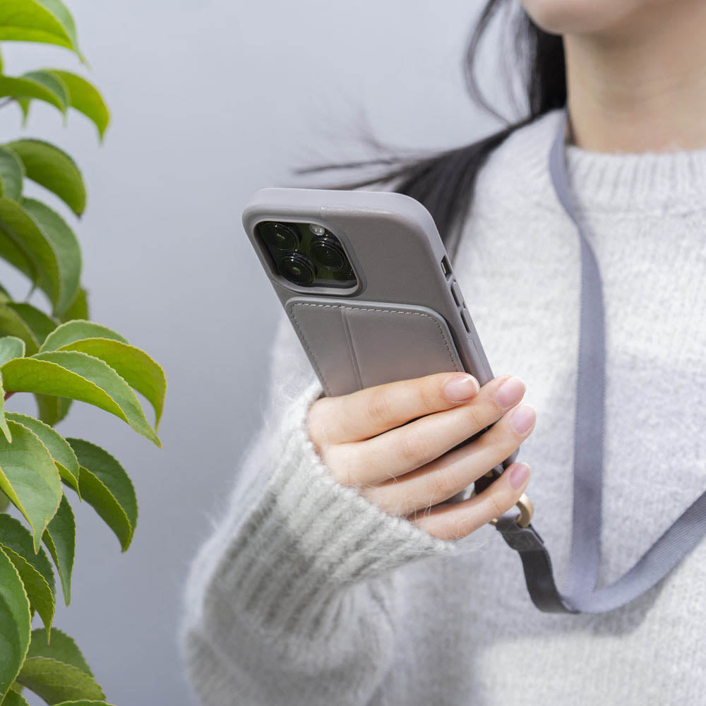iPhone 13 Series Anello 360 Leather Lanyard Case- Cement Gray