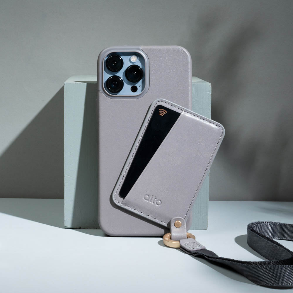 iPhone 13 Series Anello 360 Leather Lanyard Case- Cement Gray