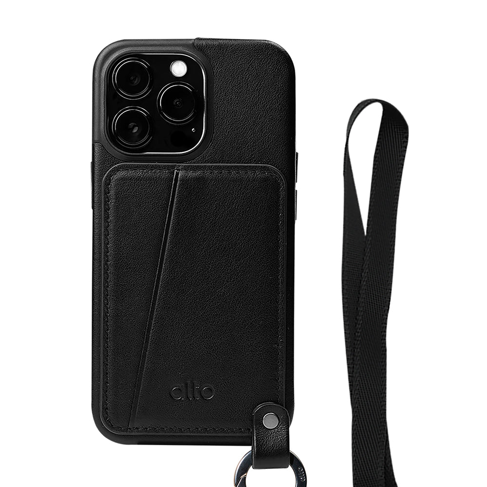 iPhone 13 Series Anello 360 Leather Lanyard Case - Raven Black