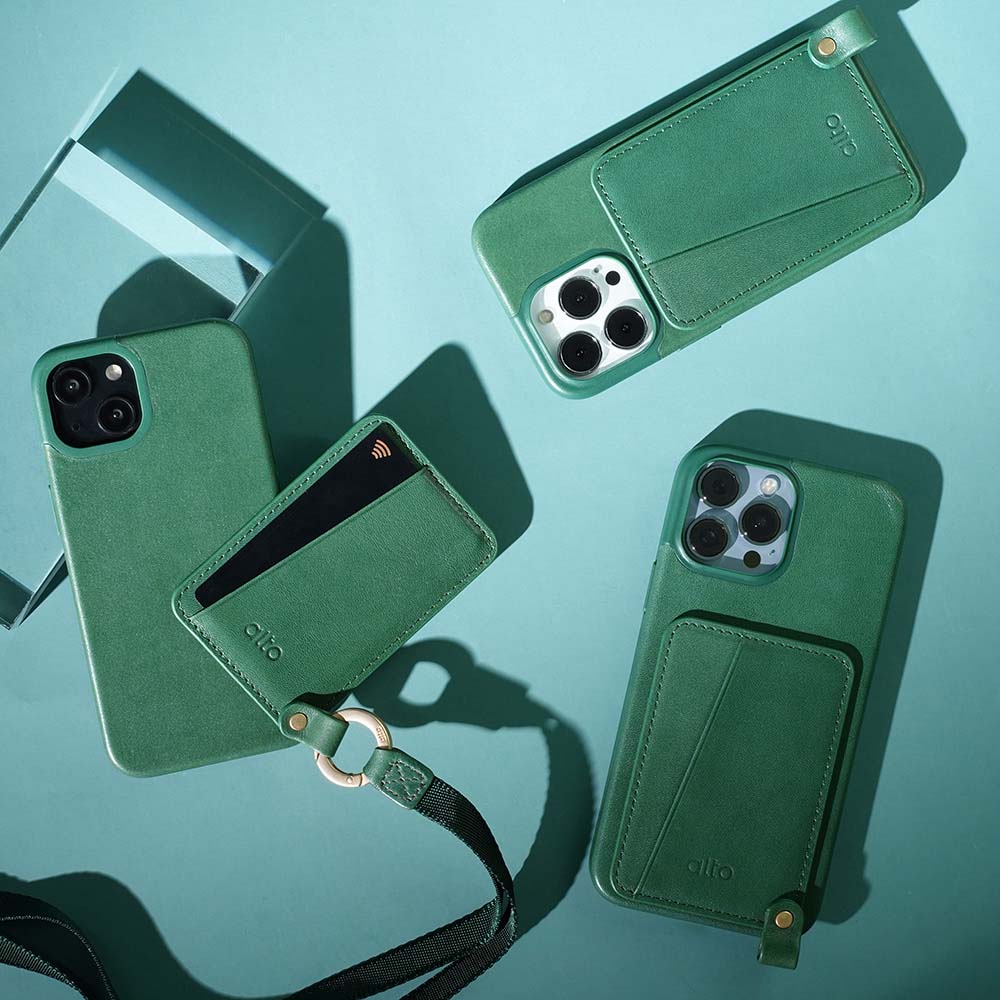iPhone 13 Series Anello 360 Leather Lanyard Case - Forest Green