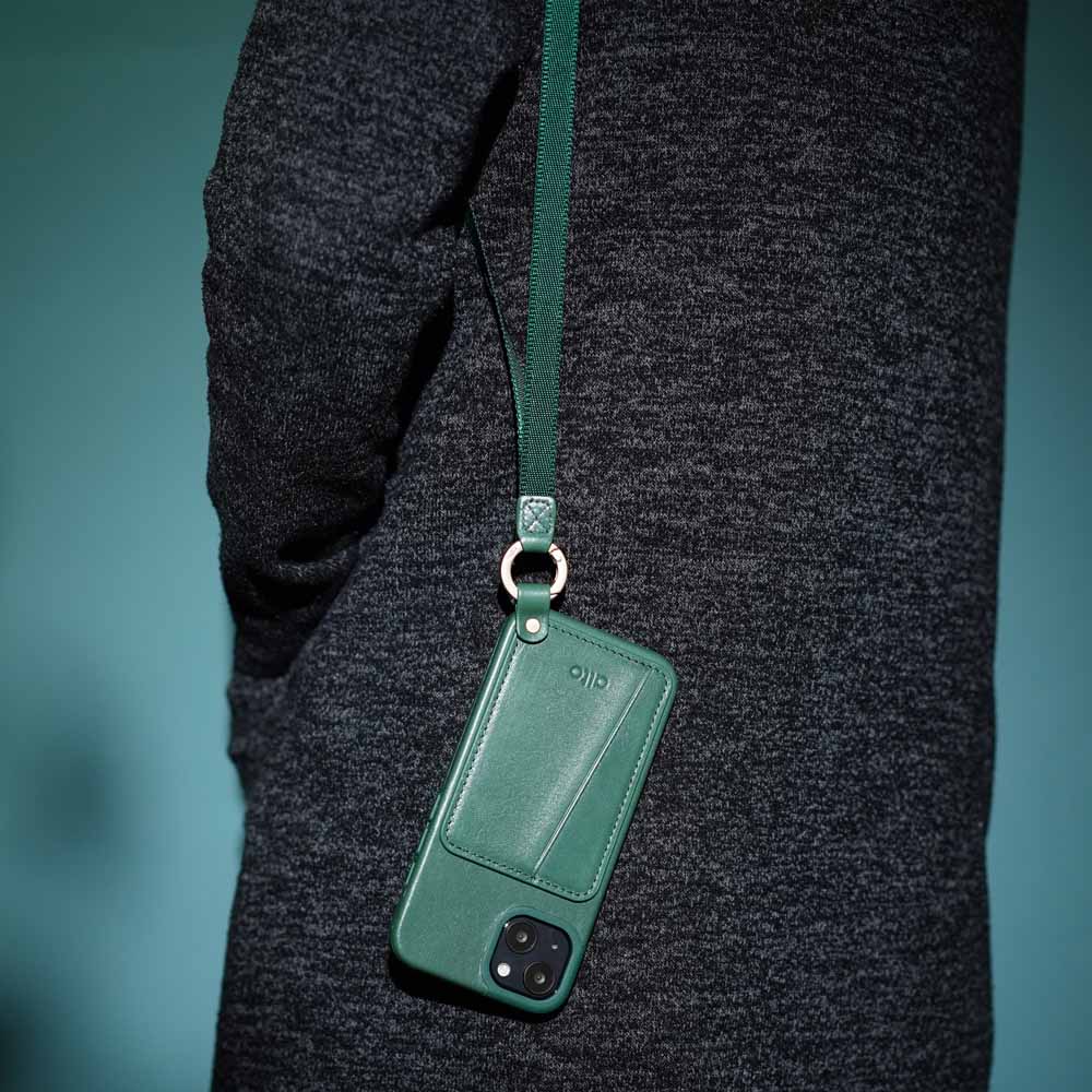 iPhone 13 Series Anello 360 Leather Lanyard Case - Forest Green