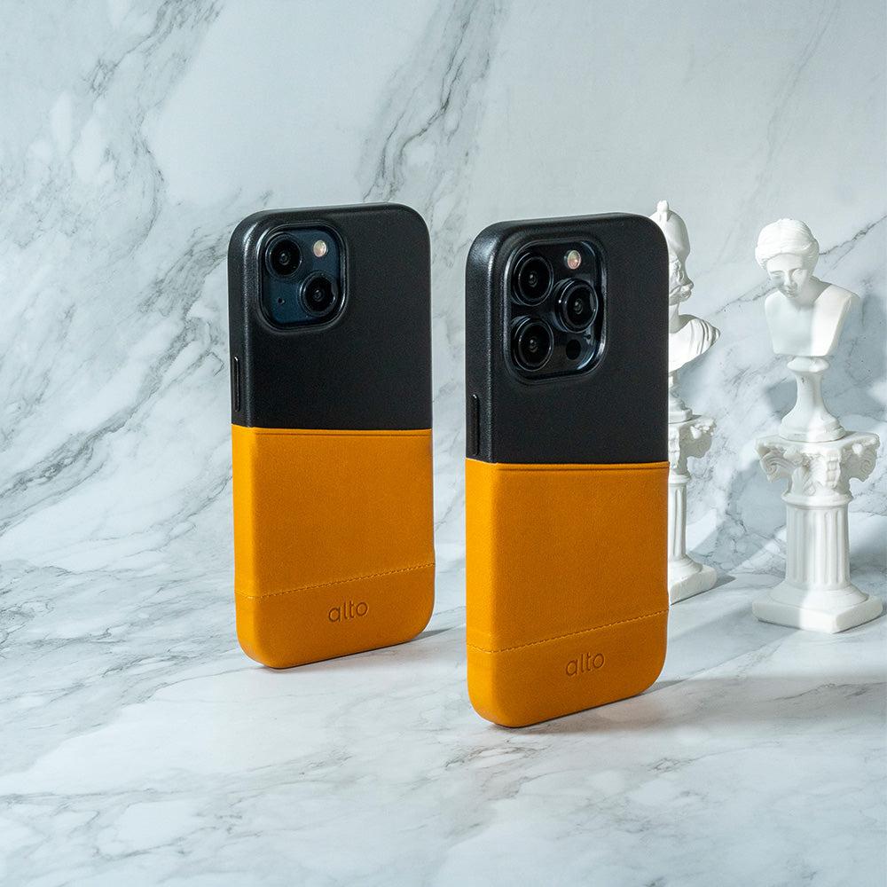 iPhone 15シリーズメトロレザーウォレットケース - キャラメルブラウン /レイヴンブラック