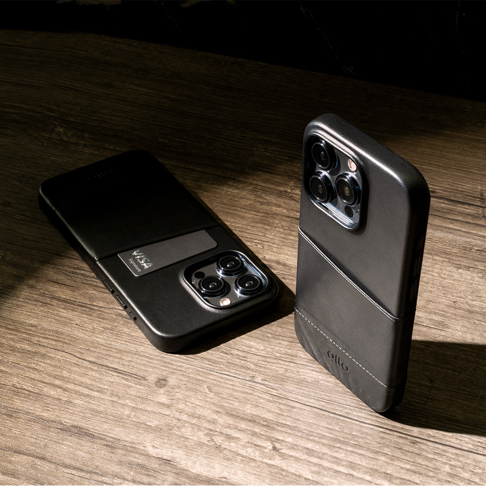 iPhone 15 Series Metro Leather Wallet Case - Raven Black