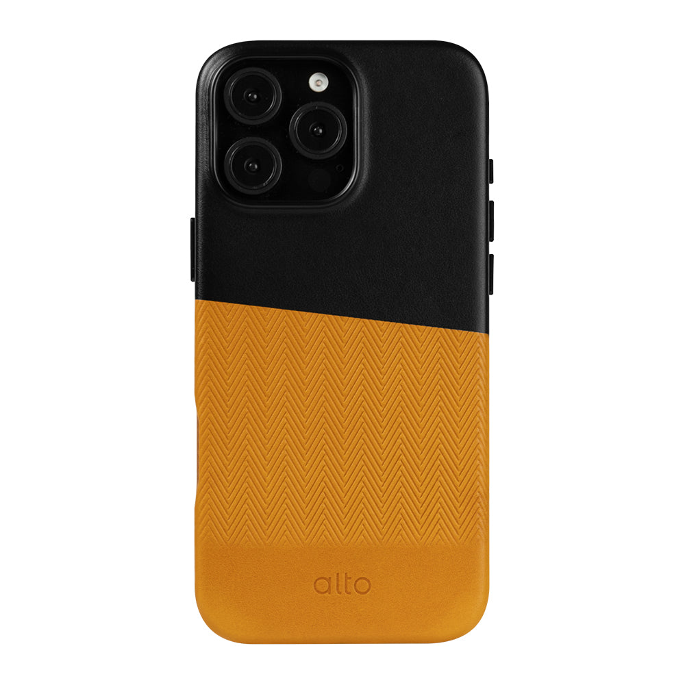iPhone 16 Series Herring MagSafe Leather Case - Raven Black / Caramel Brown