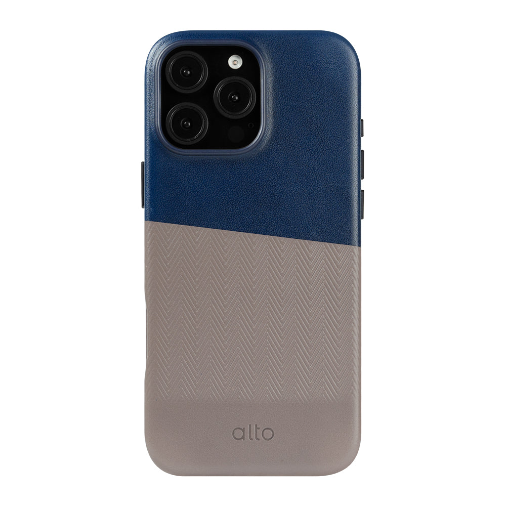 iPhone 16シリーズニシンマグサフレザーケース - ネイビーブルー /セメントグレー