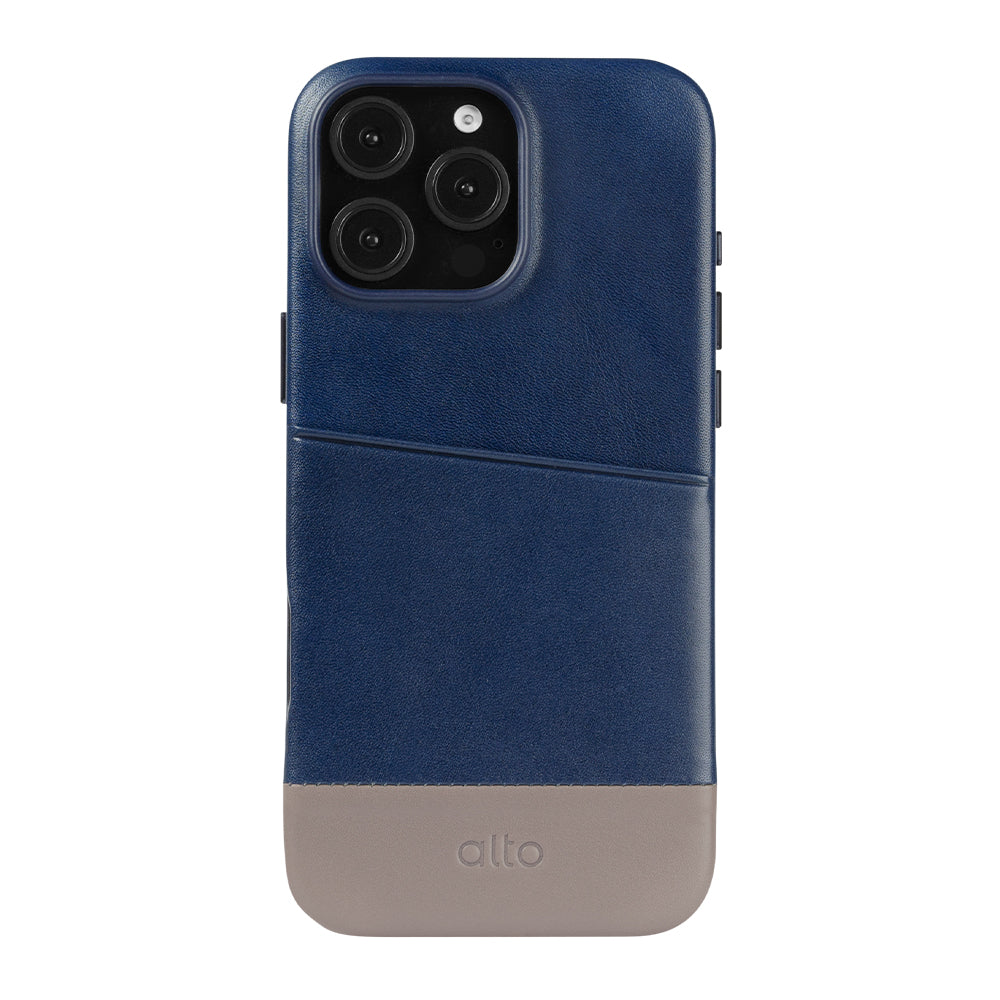 iPhone 16 Series Metro Leather Wallet Case - Navy Blue / Cement Gray