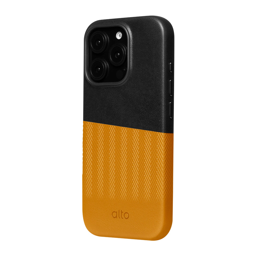 iPhone 16 Series Herring MagSafe Leather Case - Raven Black / Caramel Brown