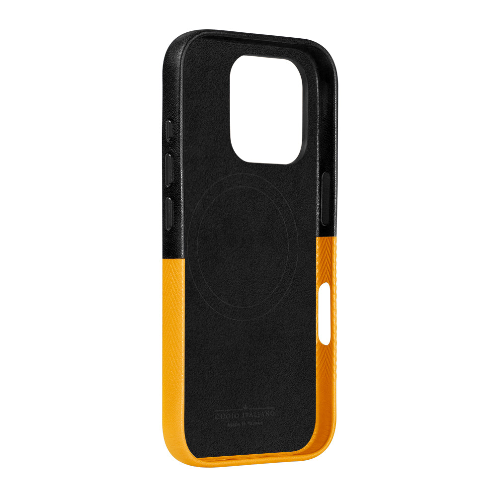 iPhone 16 Series Herring MagSafe Leather Case - Raven Black / Caramel Brown