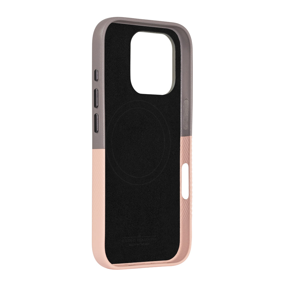 iPhone 16シリーズニシンマグサフレザーケース - セメントグレー /ミスティピンク