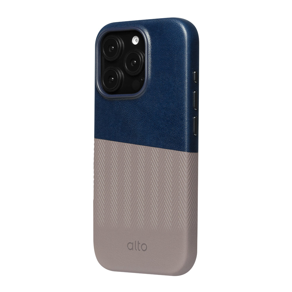 iPhone 16シリーズニシンマグサフレザーケース - ネイビーブルー /セメントグレー