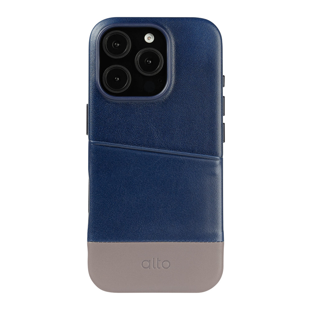 iPhone 16 Series Metro Leather Wallet Case - Navy Blue / Cement Gray
