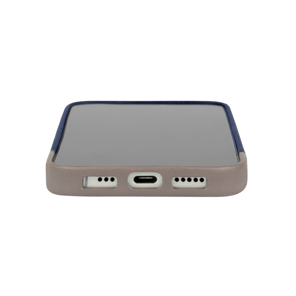 iPhone 16 Series Metro Leather Wallet Case - Navy Blue / Cement Gray